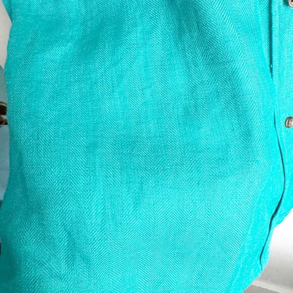 Lauren Ralph Lauren LRL Collared 100% Linen Button Down Notch Sleeve Short Top L - Picture 5 of 9